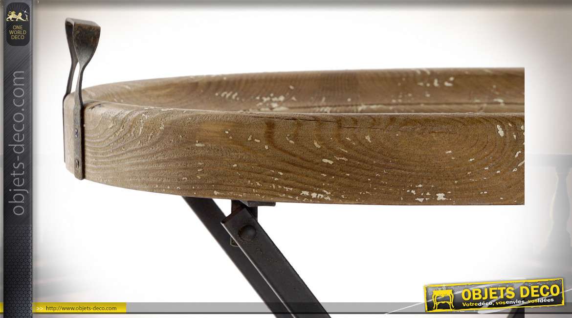 Table auxiliaire pliante en bois de sapin finition naturelle et blanche,