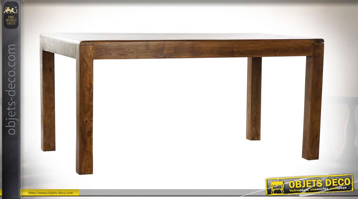 Table en bois massif d'acacia finition brou de noix esprit chalet, 160cm