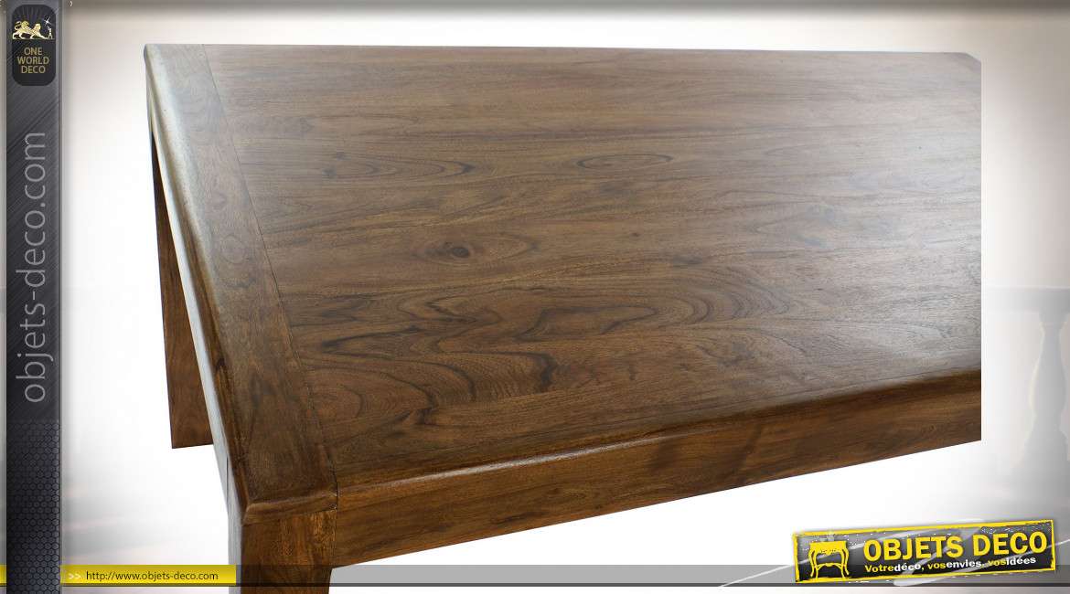 Table en bois massif d'acacia finition brou de noix esprit chalet, 160cm