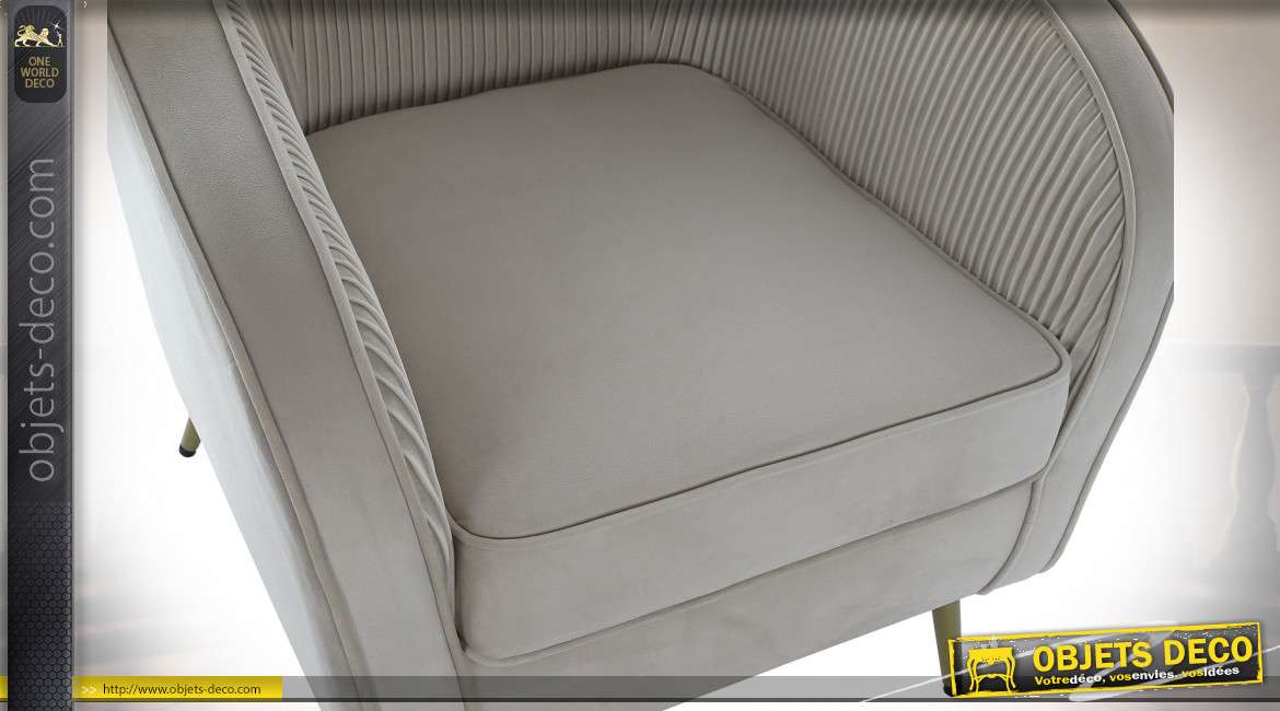 Fauteuil beige en tissu plissé style contemporain, 73cm