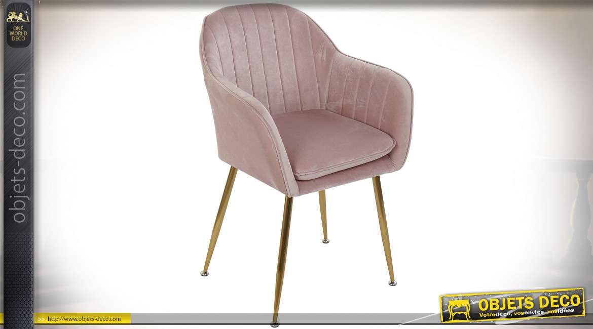 CHAISE POLYESTER MÉTAL 56X57X85 VELOURS ROSE