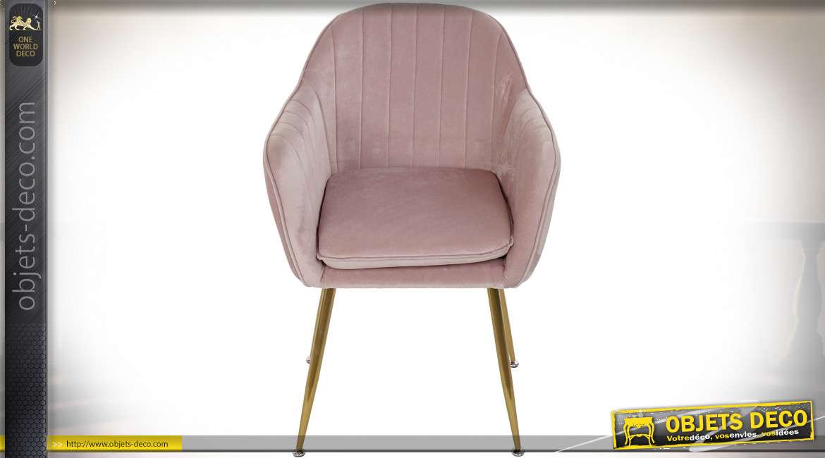 CHAISE POLYESTER MÉTAL 56X57X85 VELOURS ROSE