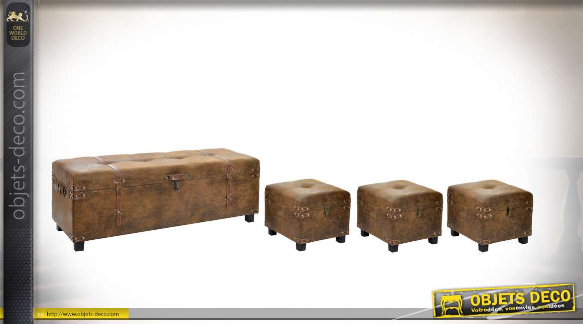 Série de coffres-banquettes de rangement imitation vieux cuir, 123cm