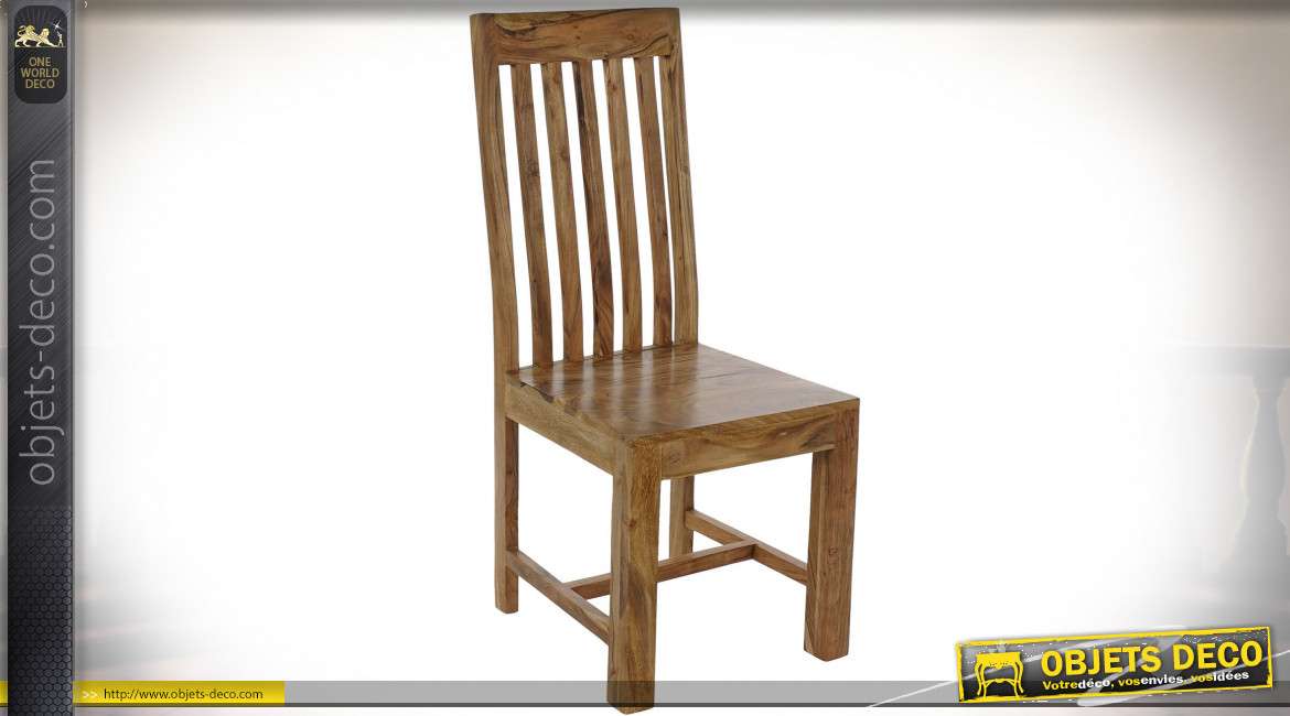Chaise en bois massif d'acacia finition naturelle de style chalet, 104cm