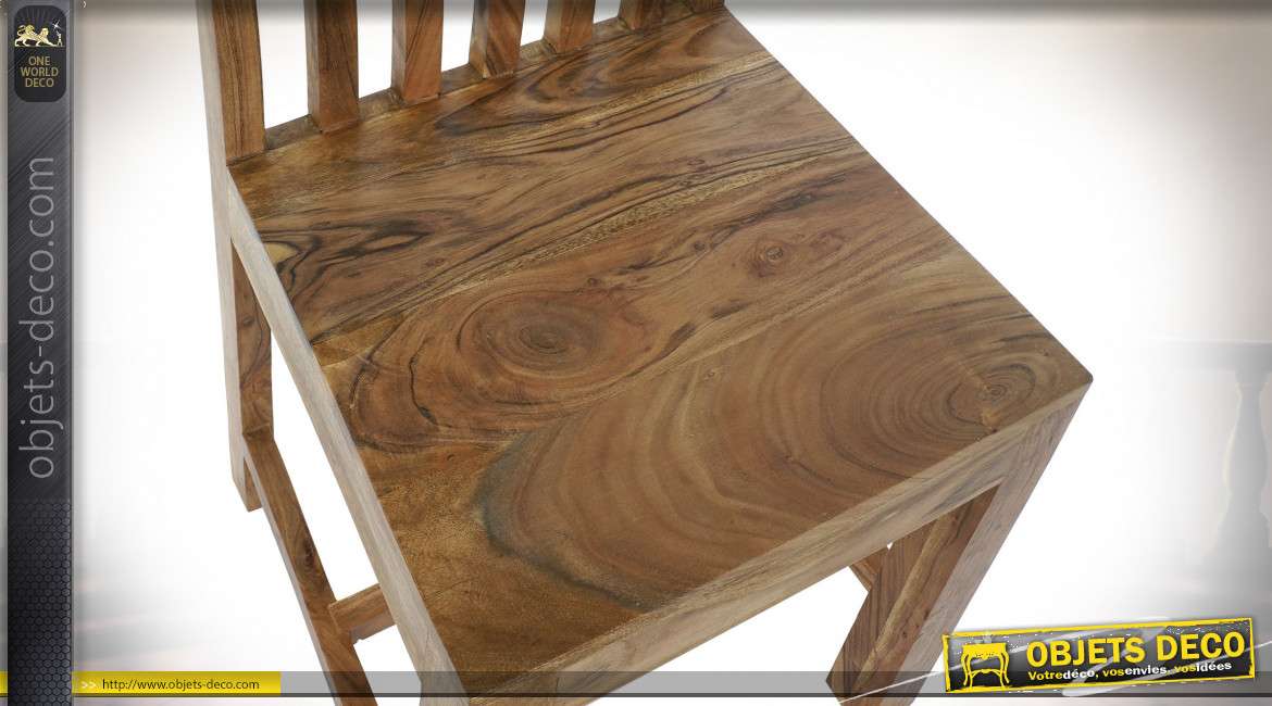 Chaise en bois massif d'acacia finition naturelle de style chalet, 104cm