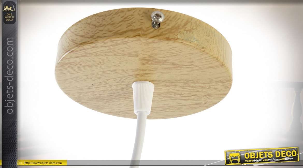 Suspension luminaire en bambou tressé finition naturelle style exotique, 58cm