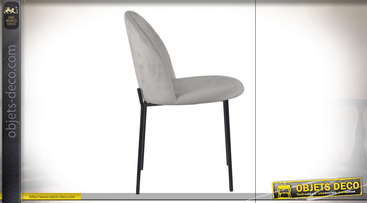 Chaise de style contemporain finition velours gris, 82cm