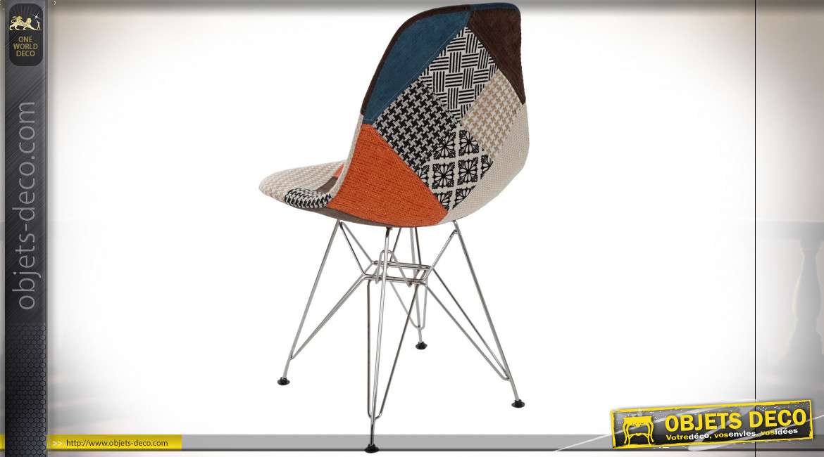 Chaise de style contemporain finition polyester patchwork mutlicolore, 82cm