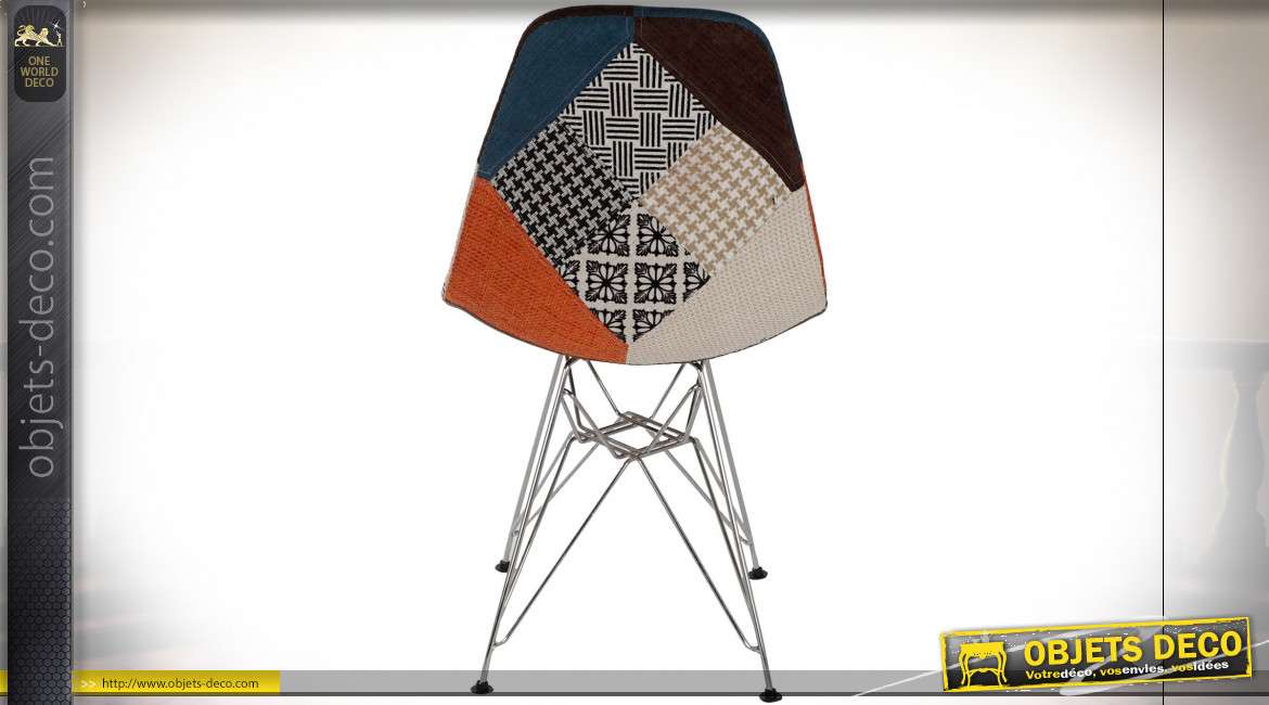 Chaise de style contemporain finition polyester patchwork mutlicolore, 82cm