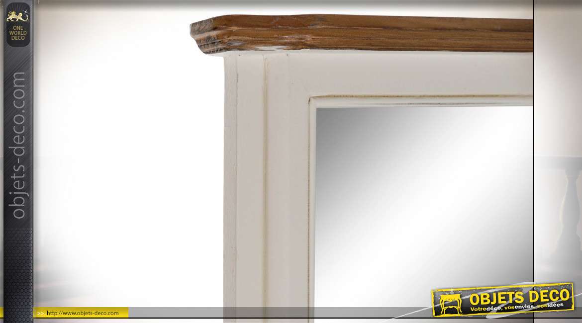 Miroir basculant sur pieds en bois de paulownia, finition blanche et brun clair style cottage, 169cm