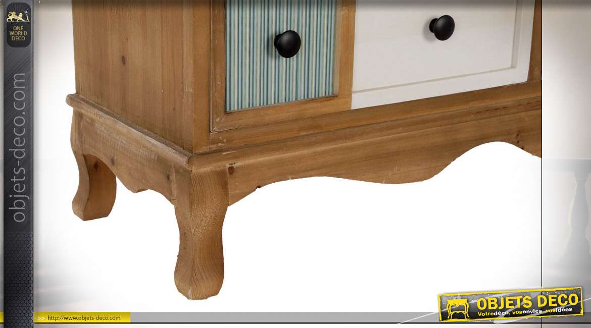 Commode à onze tiroirs en bois multicolore de style éclectique, 115cm
