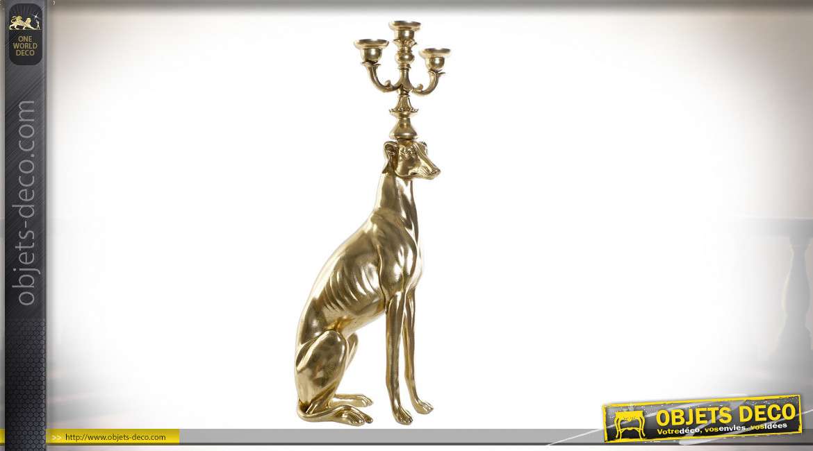 Chandelier en résine à trois branches en forme de chien lévrier finition dorée, 75cm