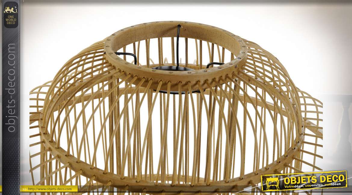 Abat-jour en tiges de bambou finition naturelle style tropical, 38cm
