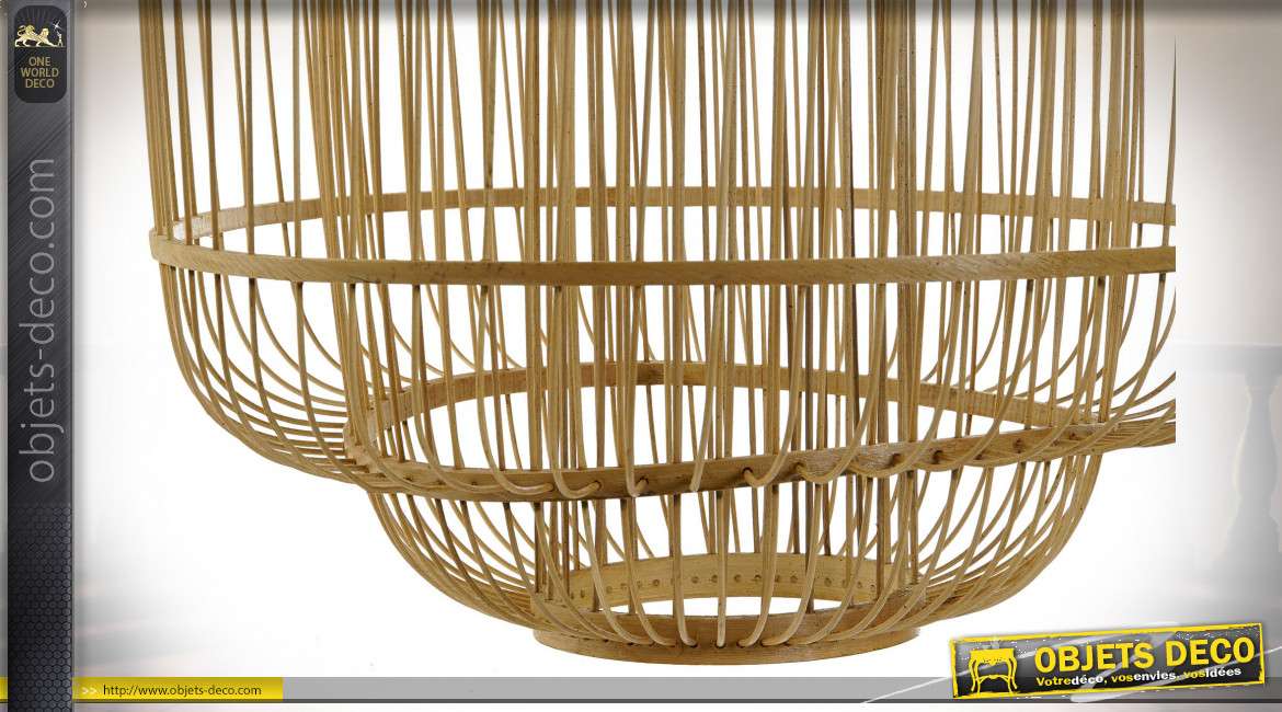 Abat-jour en tiges de bambou finition naturelle style tropical, 38cm