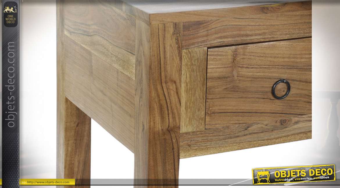 Console à trois tiroirs en bois massif d'acacia esprit chalet finition naturelle, 110cm