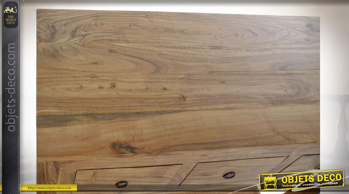 Console à trois tiroirs en bois massif d'acacia esprit chalet finition naturelle, 110cm