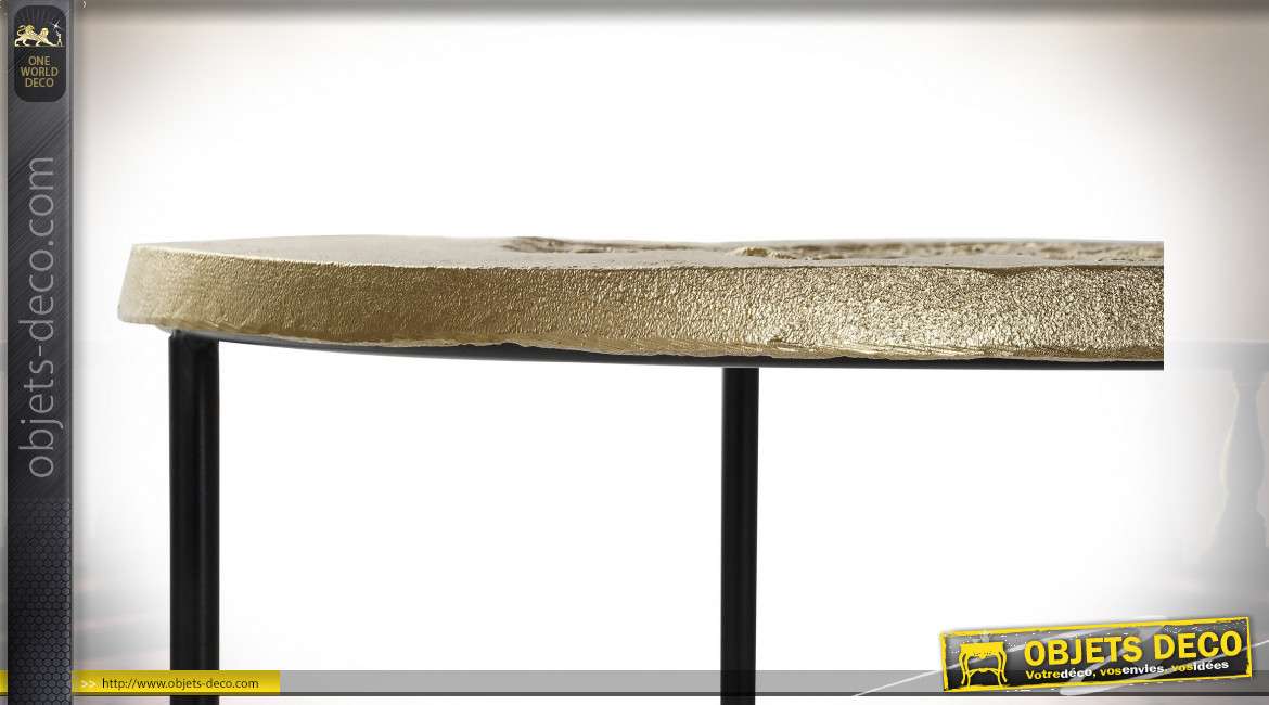 Série de deux tables auxiliaires design moderne en aluminium et fer finition noire et dorée, 60cm