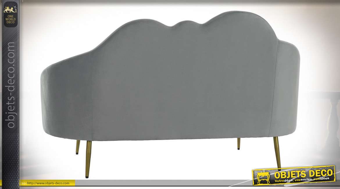 Canapé nuage deux places en polyester effet velours finition grise et dorée style cosy moderne, 155cm