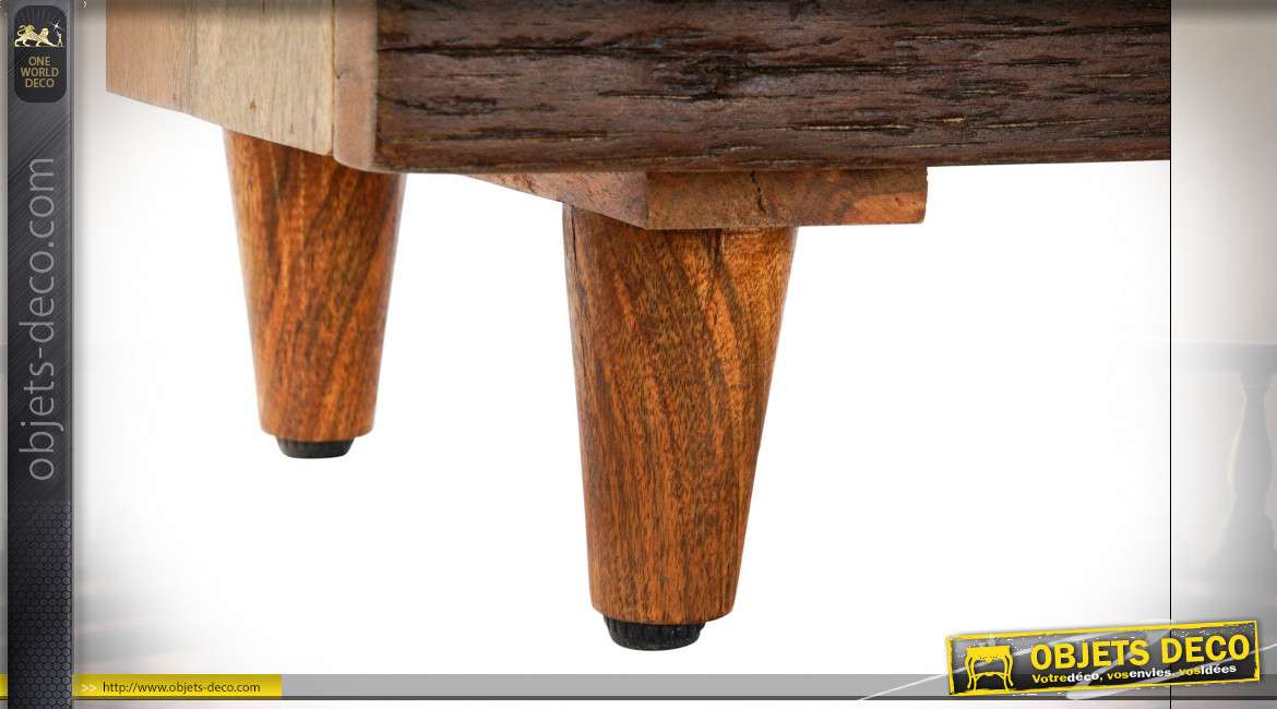 Meuble TV en bois d'acacia finition brou de noix et brun style chalet, 140cm