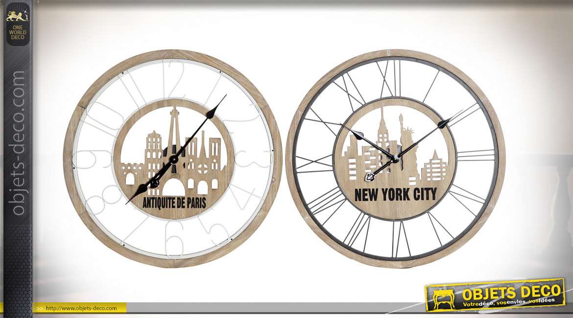 Série de deux horloges murales Parisienne et New-Yorkaise style urbain, 60cm