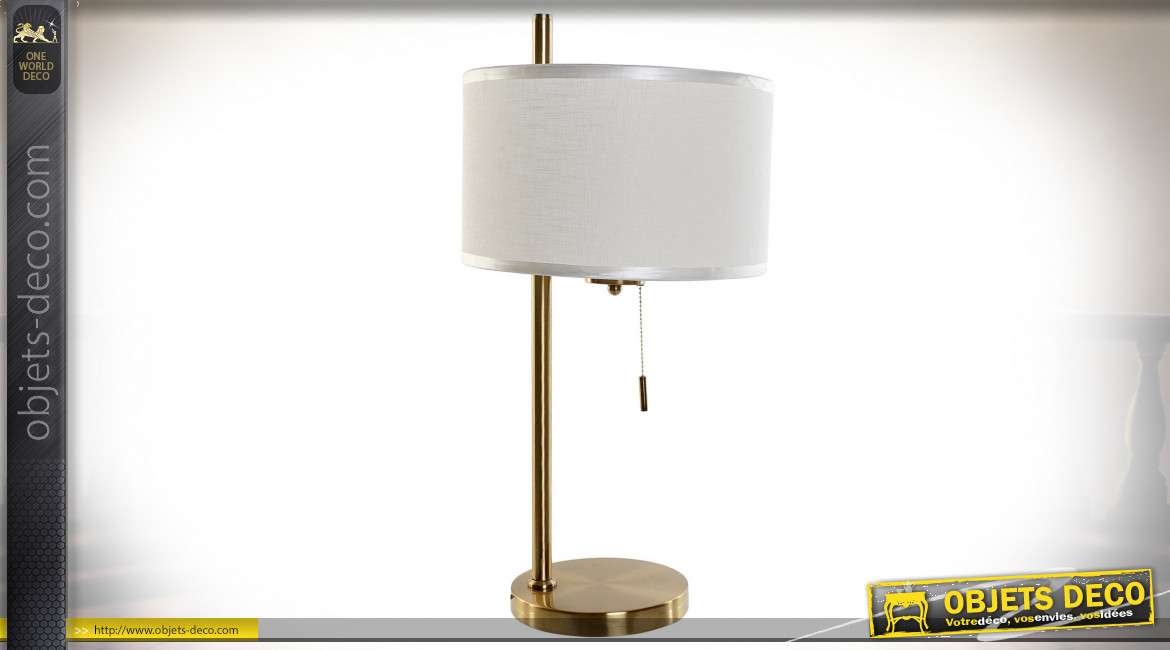 Lampe de table de style moderne chic à tirette finition blanche et dorée, 60cm