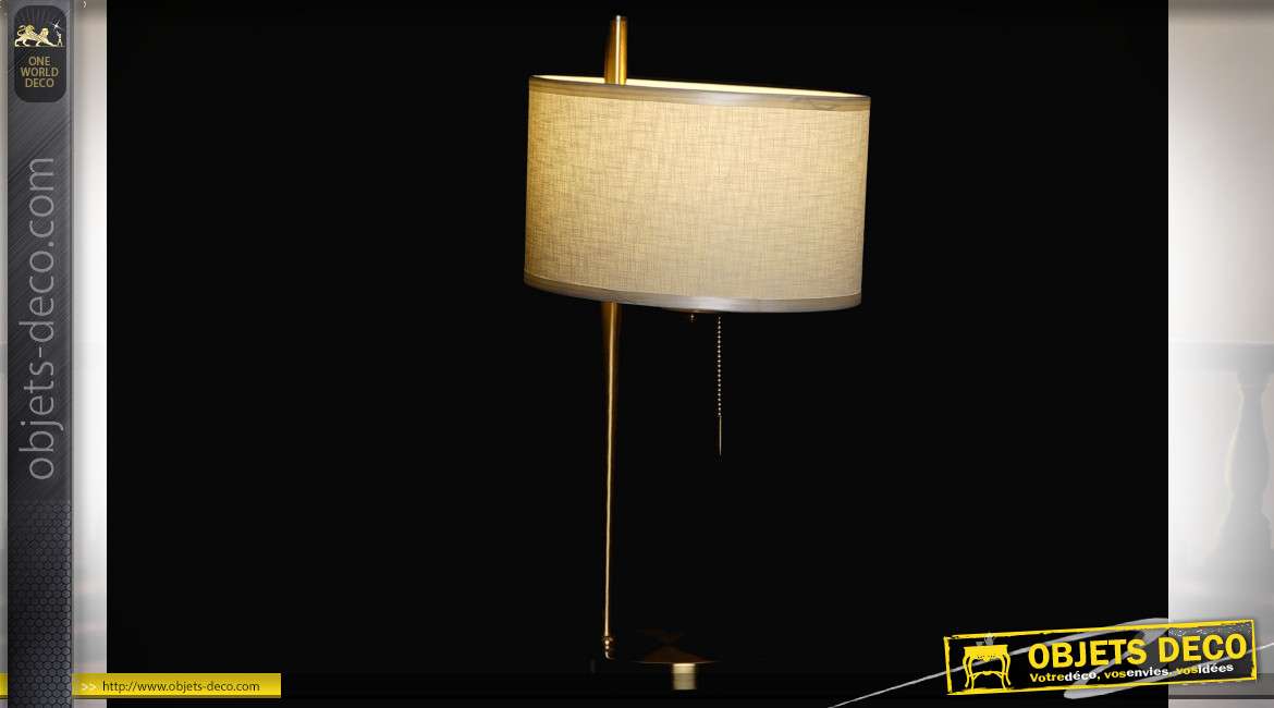 Lampe de table de style moderne chic à tirette finition blanche et dorée, 60cm