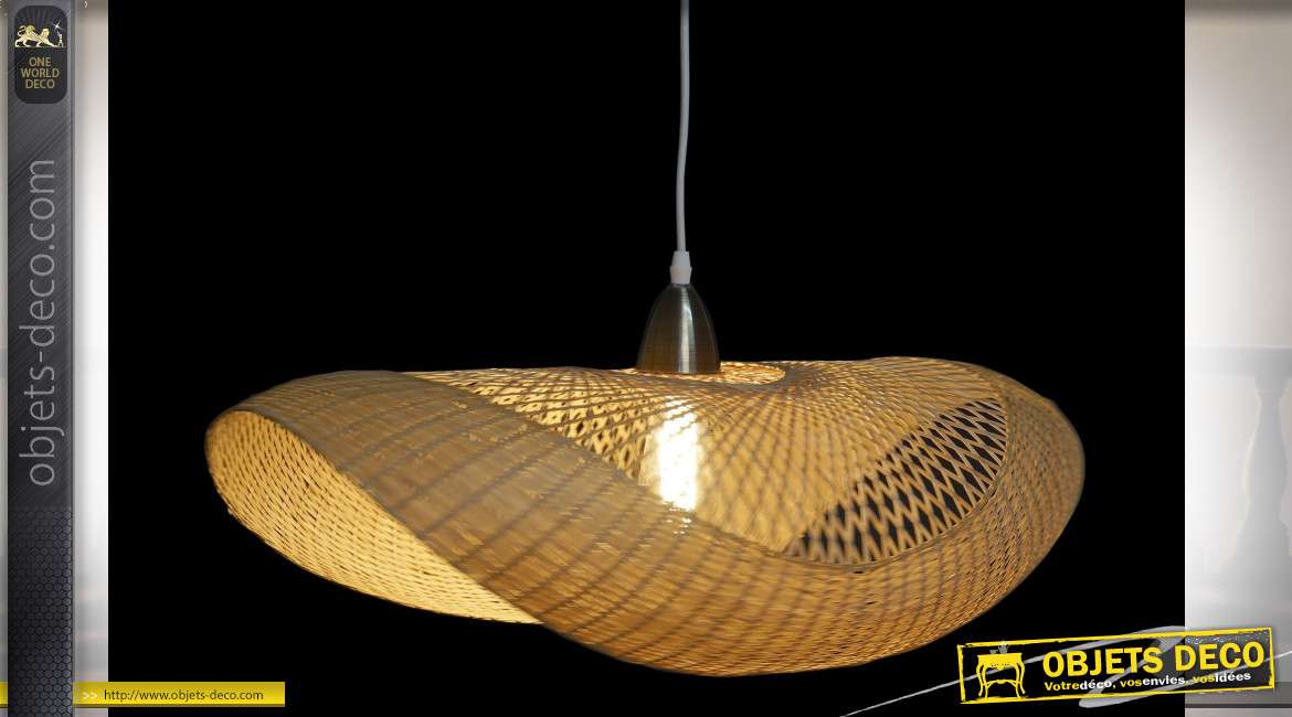 Suspension luminaire libellule de style exotique en bambou finition naturelle, 70cm
