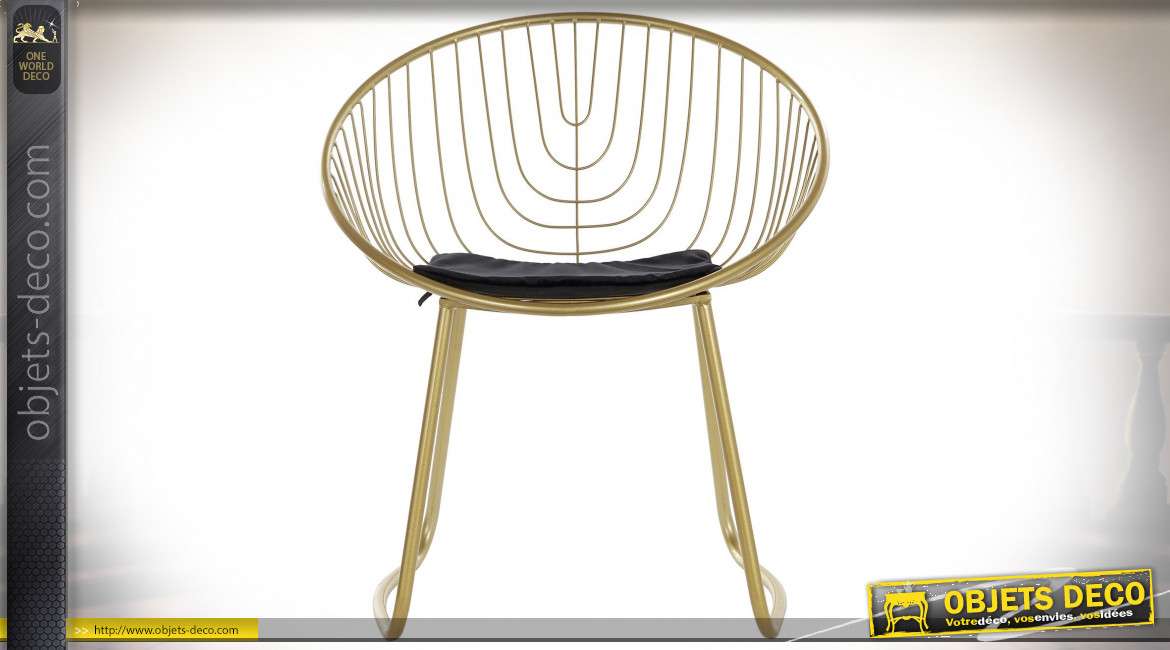 Chaise design en métal finition noire et dorée de style moderne chic, 84cm