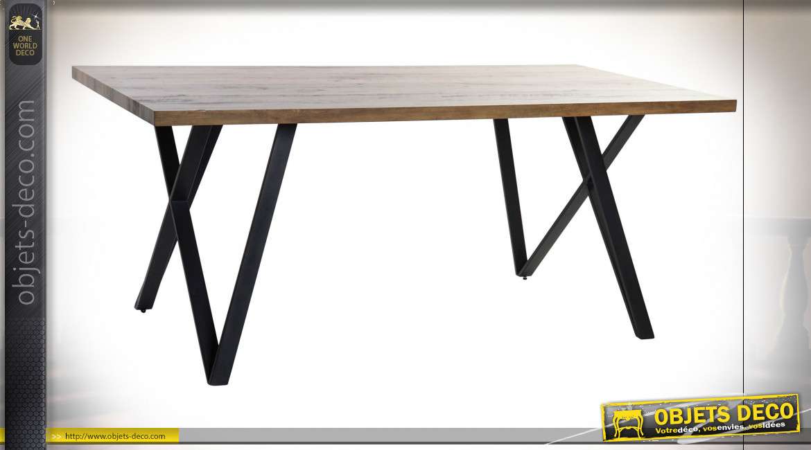 Table de style design moderne en bois et métal finition noire et brun foncé, 180cm