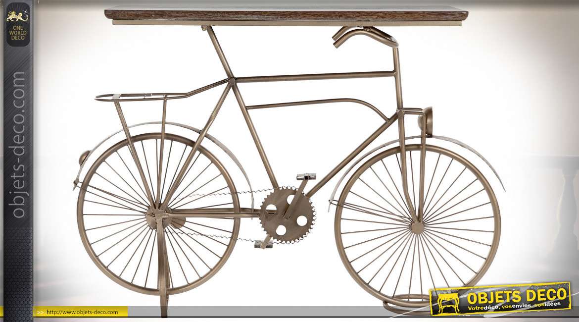 Console en forme de vieux vélo finition cuivrée brossée style rétro, 115cm