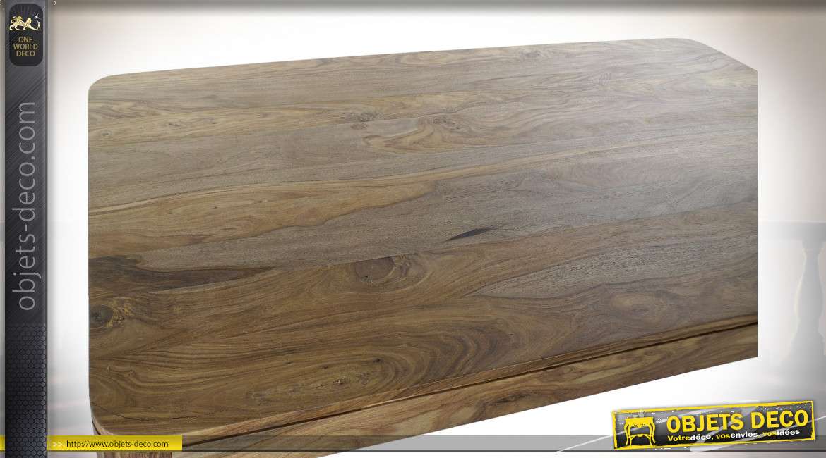 Table en bois de sheesham finition naturelle style chalet, 160cm