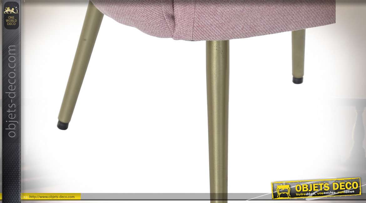 Fauteuil finition rose et dorée style cosy moderne, dossier confort en forme de coquillage, 77cm