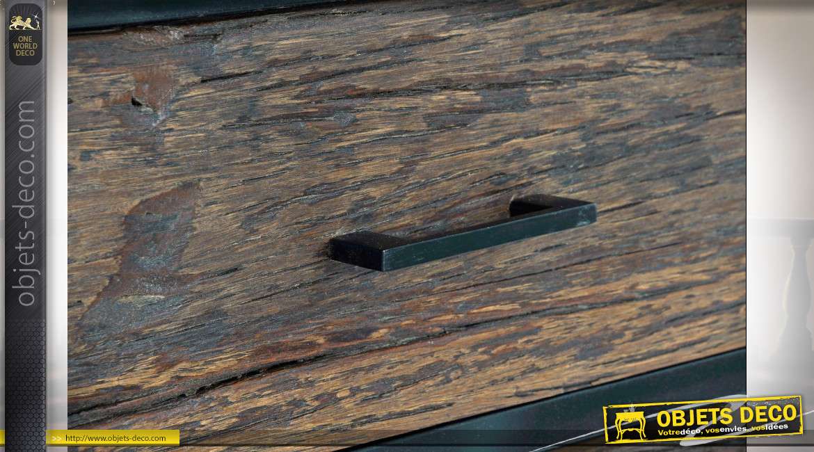 Étagère en bois de manguier effet vieilli finition brou de noix et noire de style industriel, 180cm