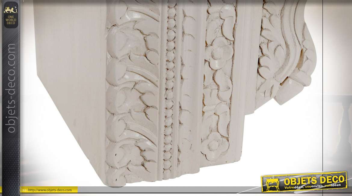 Console en bois de manguier sculpté en forme de voûte orientale et de motifs floraux finition blanche, 120cm