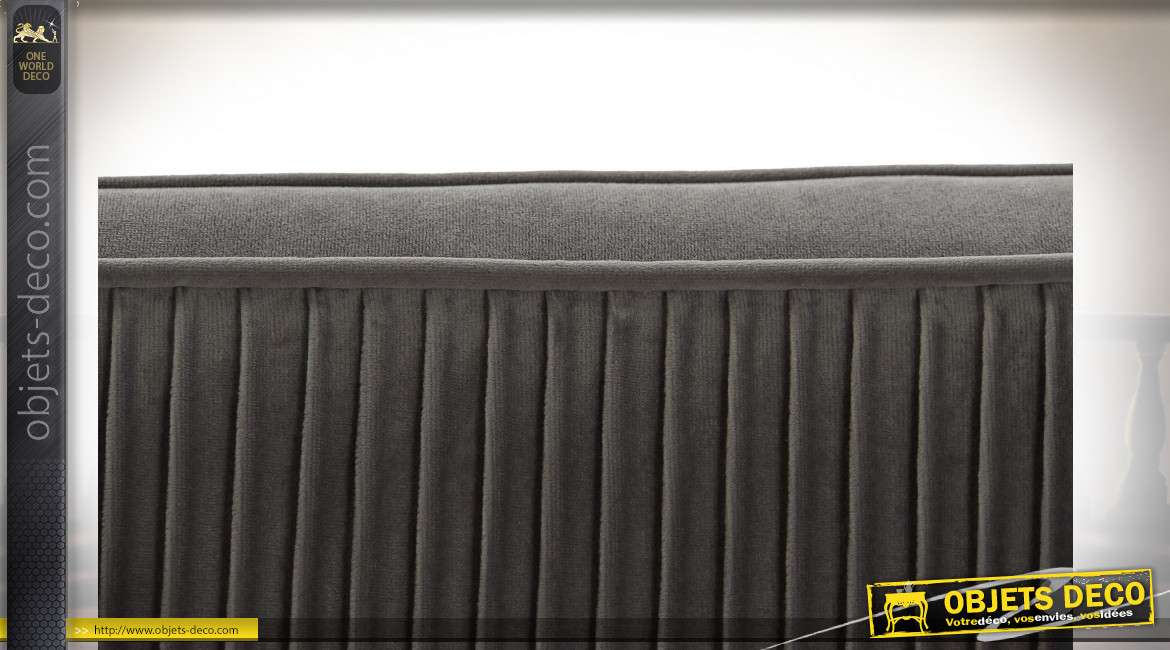 Canapé de style rétro finition grise et dorée, dossier en tissu plissé effet velours, 135cm