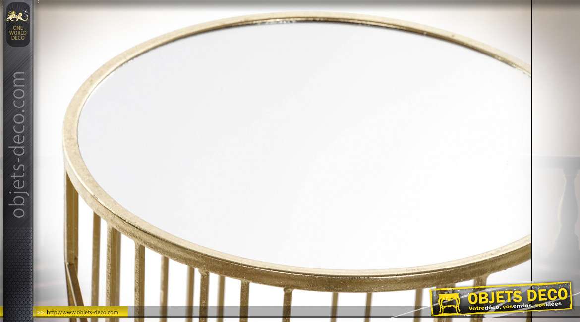 Série de deux tables auxiliaire en métal finition dorée, plateau en miroir style moderne chic, 62cm