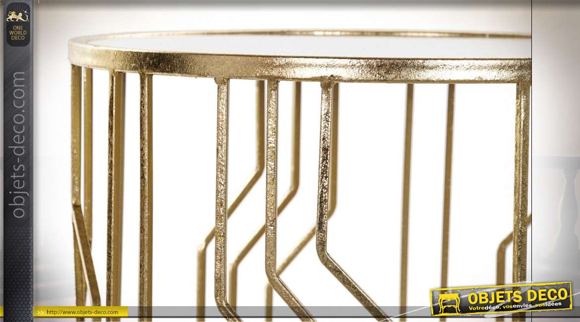 Série de deux tables auxiliaire en métal finition dorée, plateau en miroir style moderne chic, 62cm
