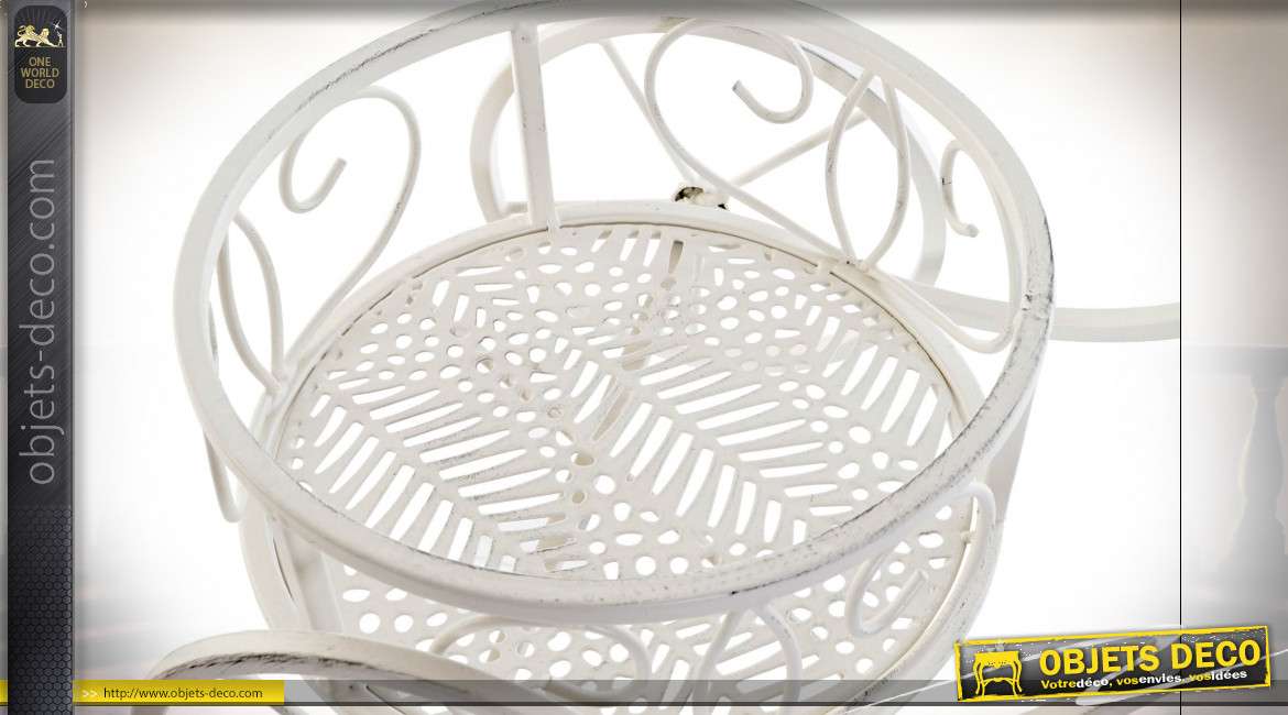 Support pots de fleurs vieux vélo en métal finition blanche de style romantique, 65cm