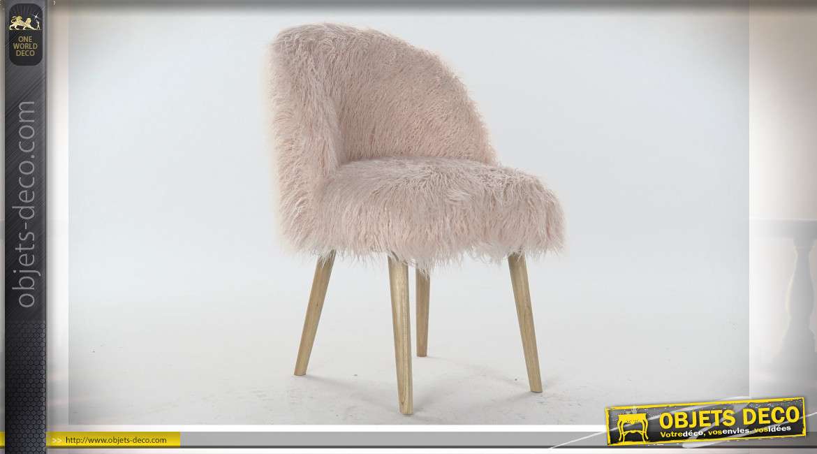 Chaise de style cosy en fausse fourrure rose pale, 83cm