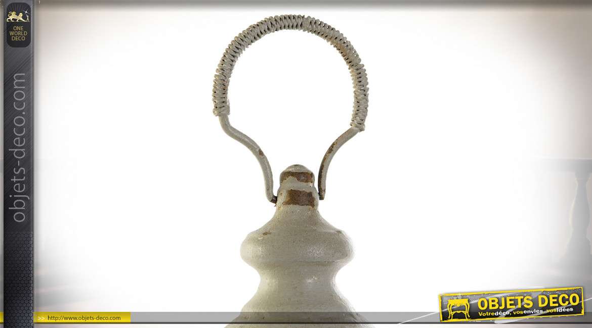 Lanterne ronde de style rustique en métal blanc vieilli effet oxydé, 64cm