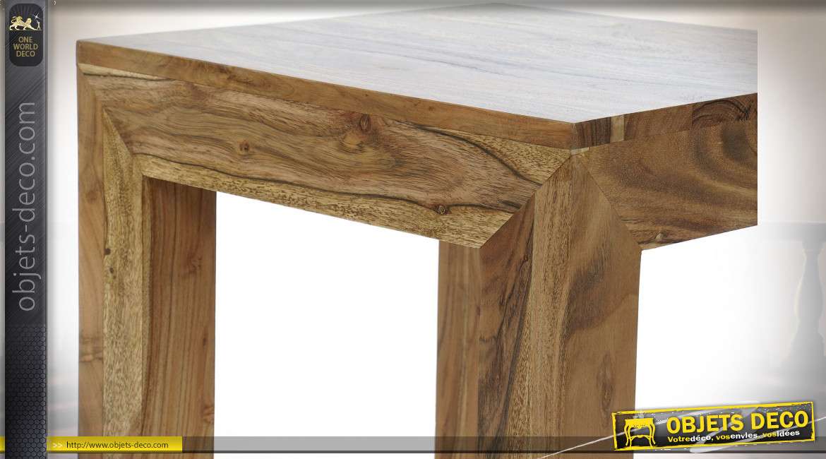 Table d'appoint en bois massif d'acacia finition naturelle style chalet, 45cm