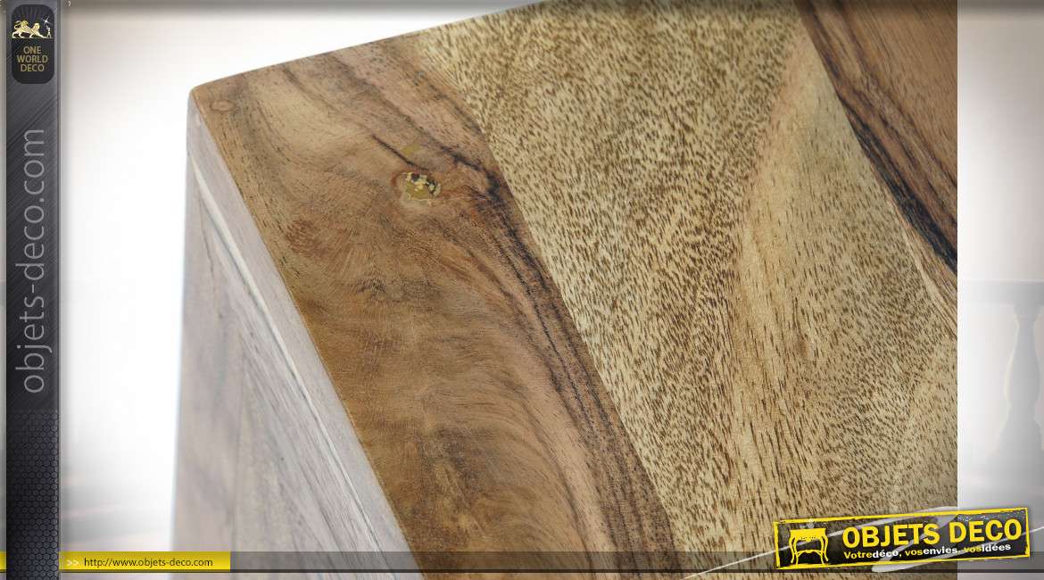 Table d'appoint en bois massif d'acacia finition naturelle style chalet, 45cm
