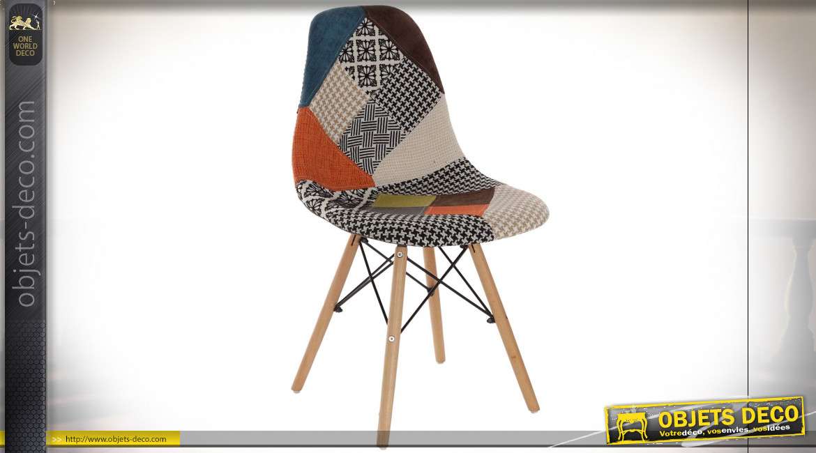 Chaise de style contemporain moderne avec assise et dossier aux motifs patwork multicolore, 83cm