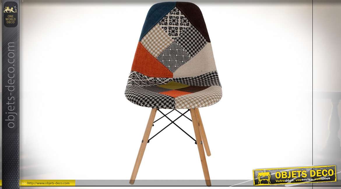 Chaise de style contemporain moderne avec assise et dossier aux motifs patwork multicolore, 83cm