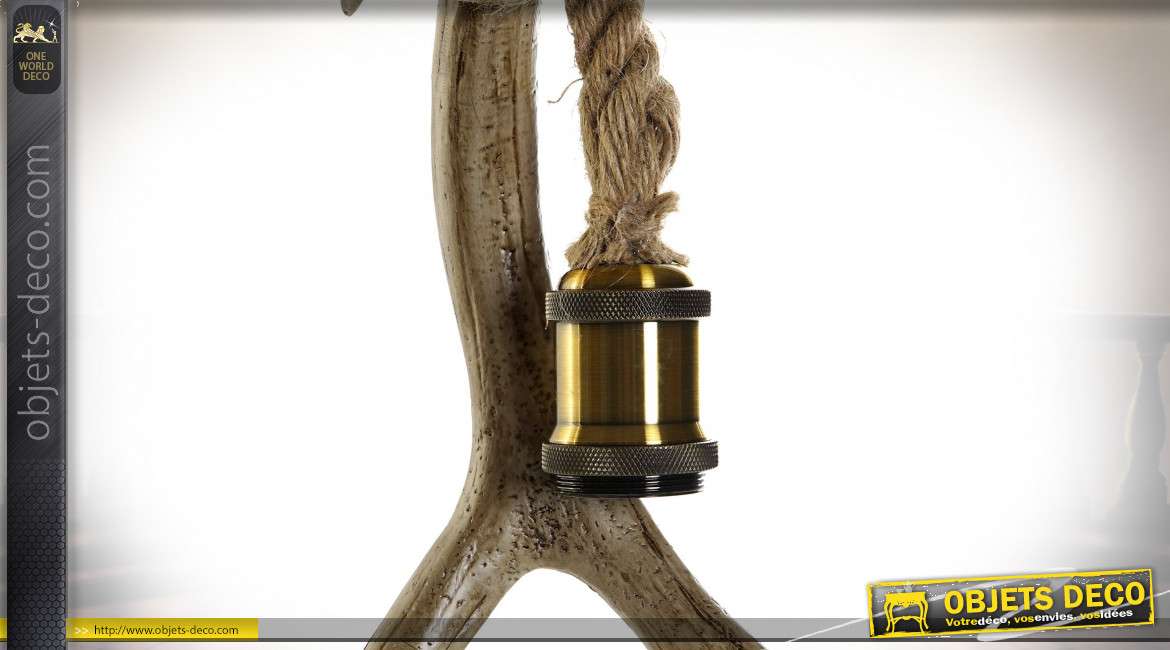 Suspension luminaire de style montagnard imitation de bois de cerf et corde, 30cm
