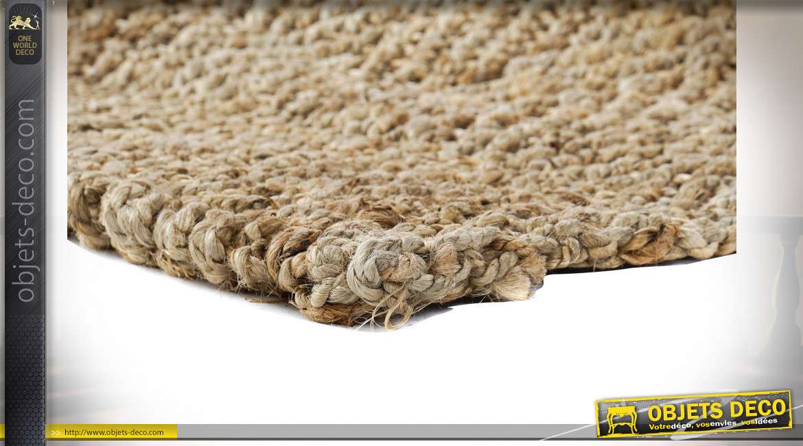 Grand tapis rectangulaire en jute tressée finition naturelle, 160x270cm