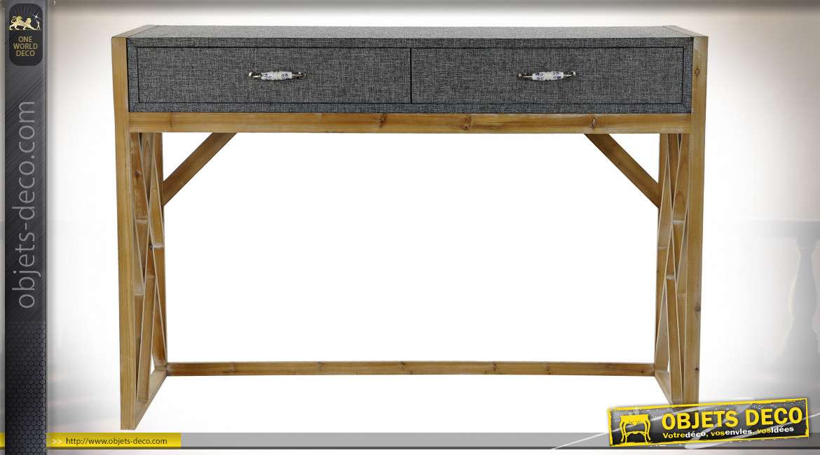Console style éclectique en bois et métal finition grise et chêne clair, 119.5cm