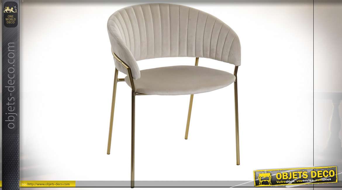 Chaise en velours finition crème et dorée style cosy moderne, 73cm