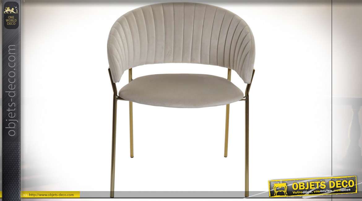 Chaise en velours finition crème et dorée style cosy moderne, 73cm