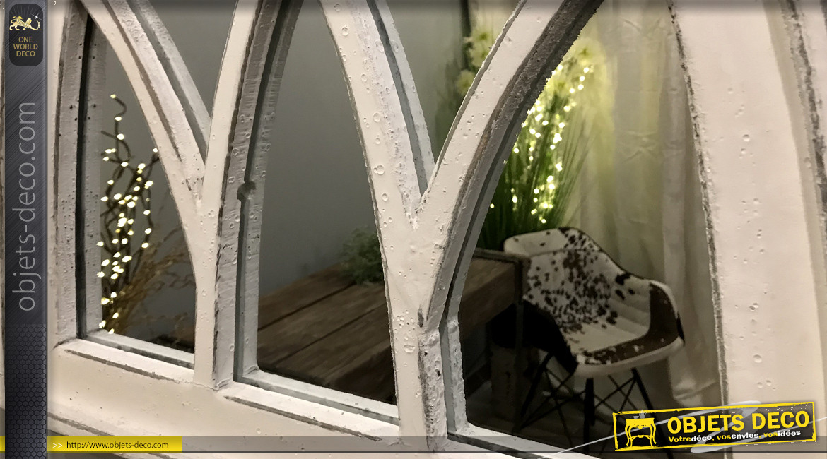 Miroir style arche gothique patine blanc antique